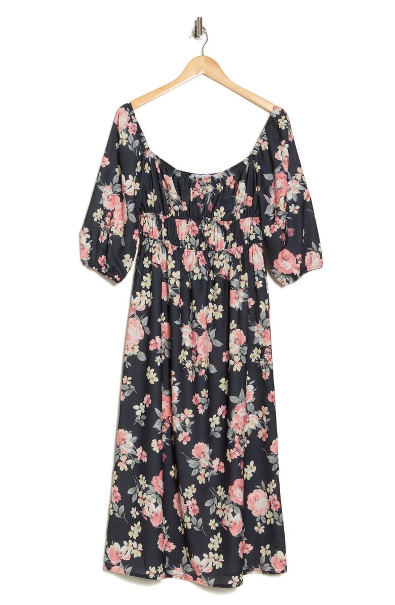 Velvet Torch Elbow Sleeve Floral Print Dress, Alternate, color,