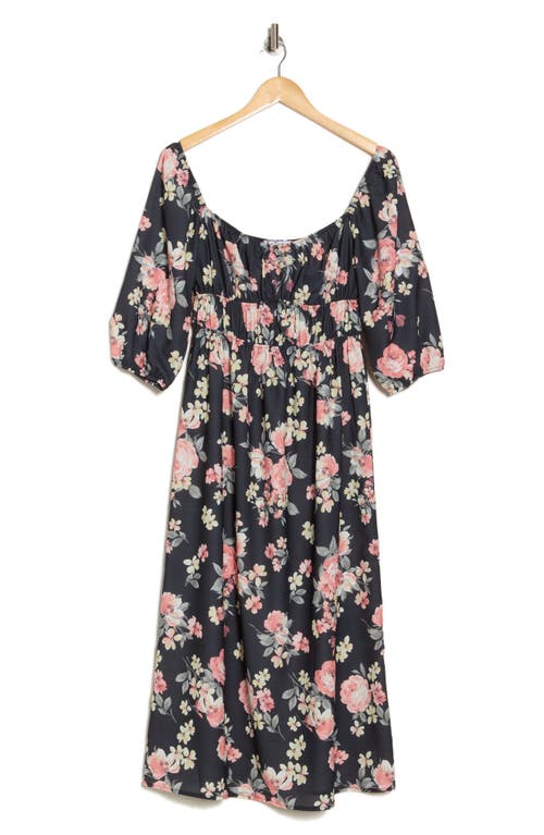 Velvet Torch Elbow Sleeve Floral Print Dress In Black Floral