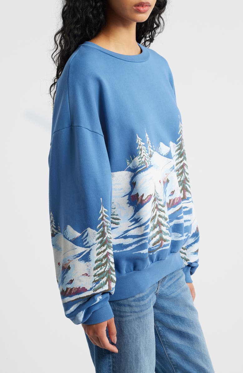 Daydreamer Alpine Scene Oversize Cotton Graphic Sweatshirt, Alternate, color, Denim