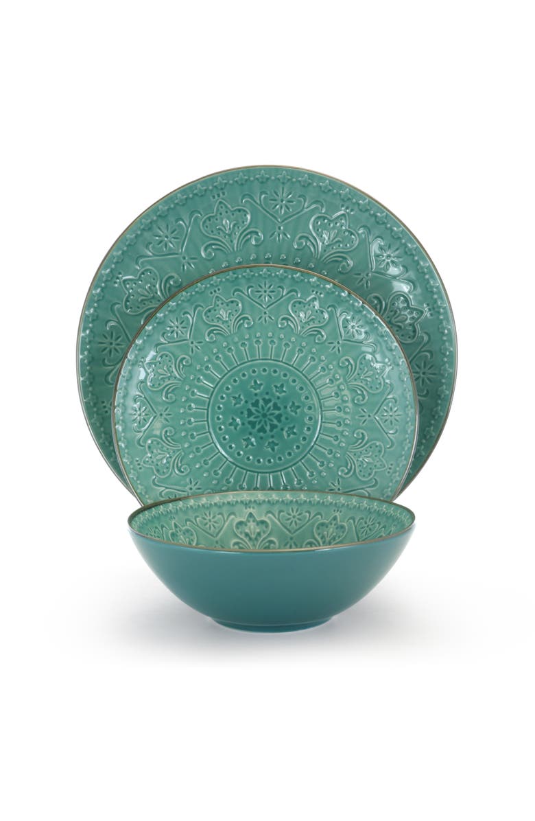 Elama Sea Foam Mozaic 16 Piece Luxurious Stoneware Dinnerware with Complete Setting for 4, Alternate, color, Green