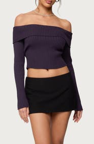 EDIKTED Lauren Foldover Off the Shoulder Rib Sweater