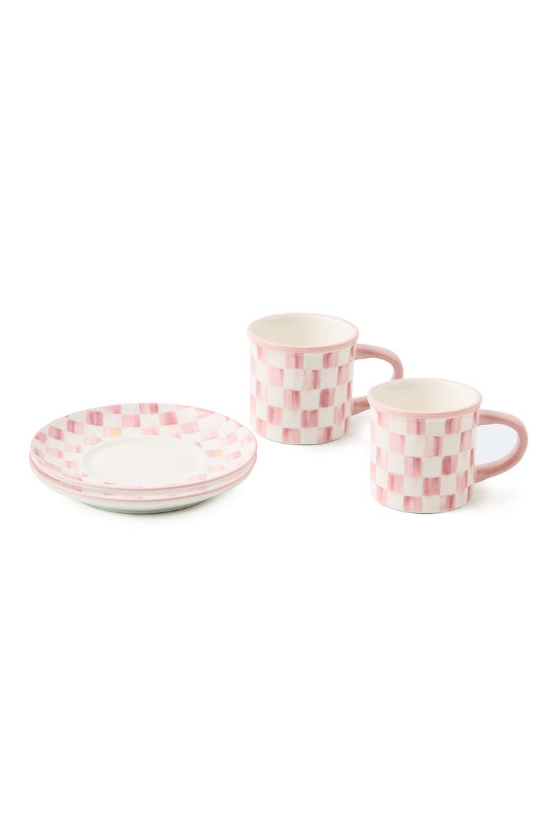 Rosy Check Set of 2 Espresso Cups & Saucers, Alternate, color, ROSY