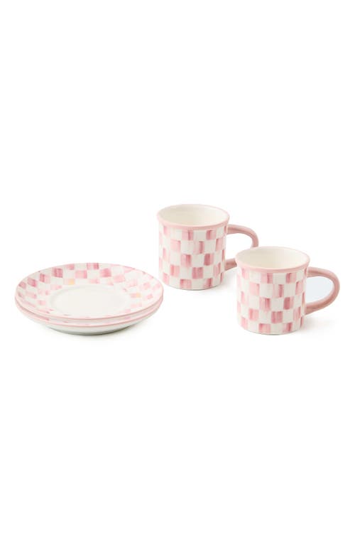 Mackenzie-childs Mackenzie Childs Rosy Check Set Of 2 Espresso Cups & Saucers In Pink