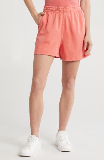 Dkny Rib Mix Cotton Shorts In Coral