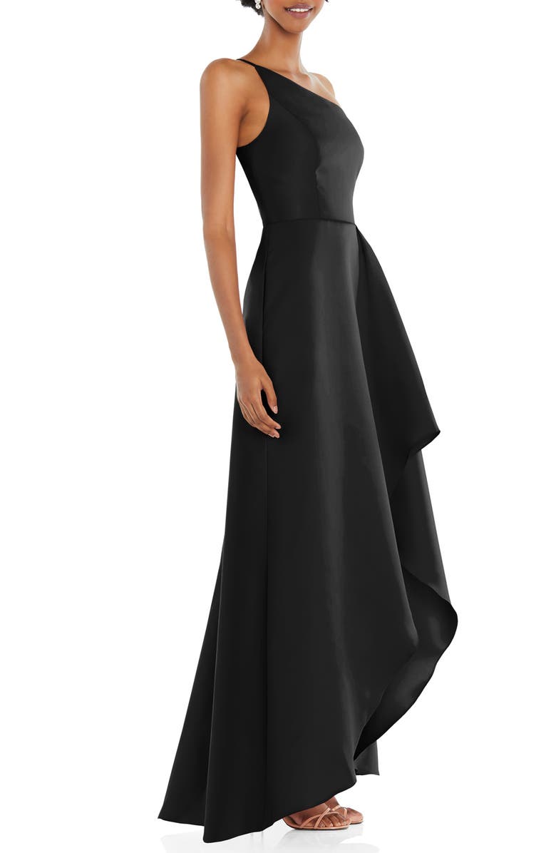 Alfred Sung One-Shoulder Satin Gown, Alternate, color, Black