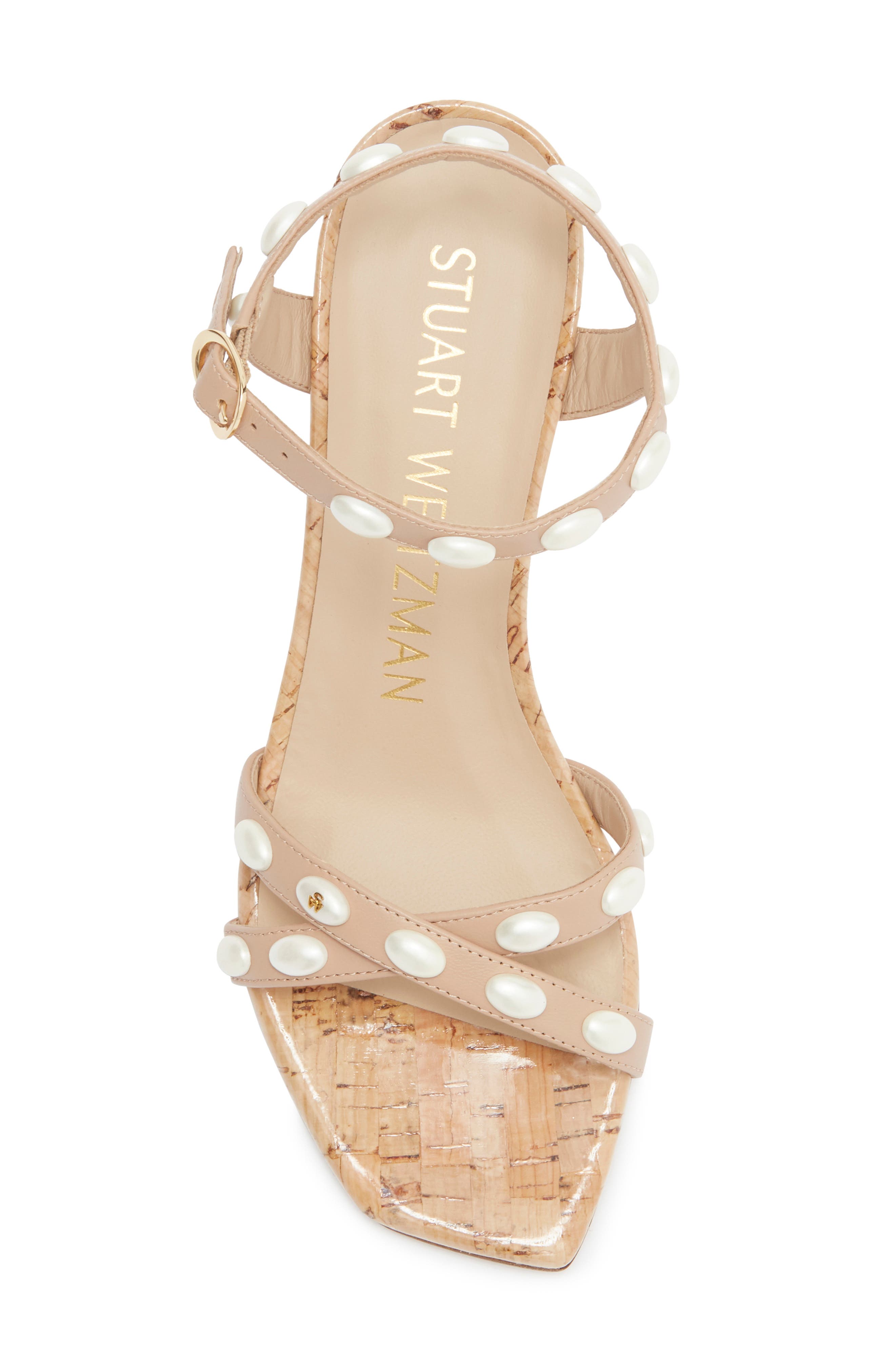 Stuart Weitzman Pearlita 50 Wedge Sandal, Alternate, color, Adobe