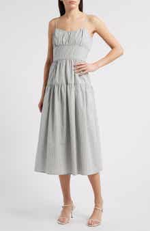 Charles Henry Check Tiered Midi Dress