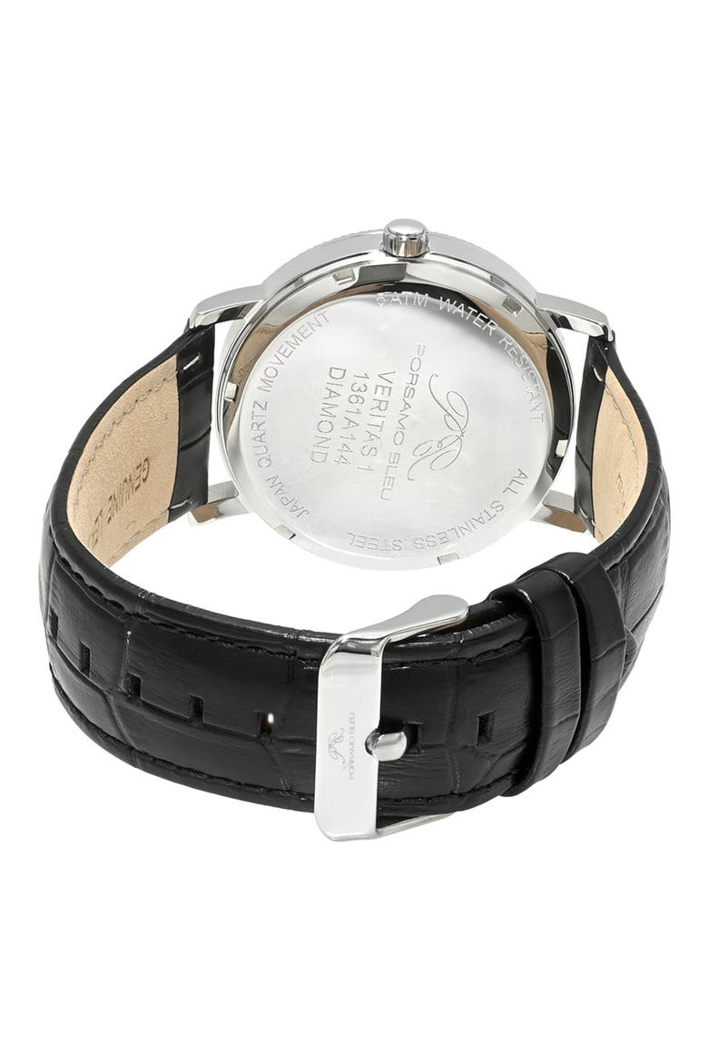 Veritas 1 Croc Embossed Leather Strap Watch, 40mm, Alternate, color, SILVER