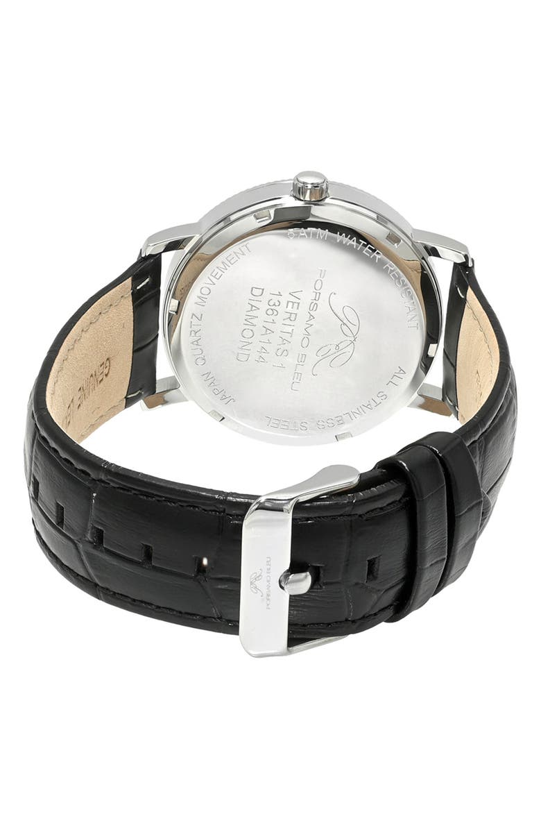 PORSAMO BLEU Veritas 1 Croc Embossed Leather Strap Watch, 40mm, Alternate, color, Silver