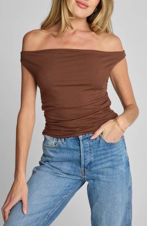 Sunday Ritual Ruched Off the Shoulder Rib Top in Brown  product