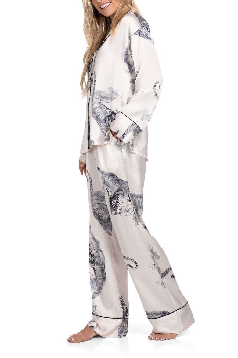 Tiger Satin Pajamas, Alternate, color, CREAM