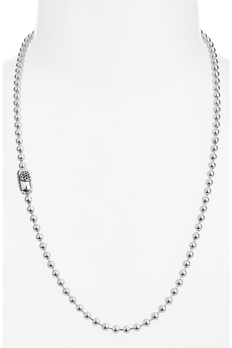 Men's Rosette Poplock Sterling Silver Ball Chain Necklace, Alternate, color, STERLING SILVER