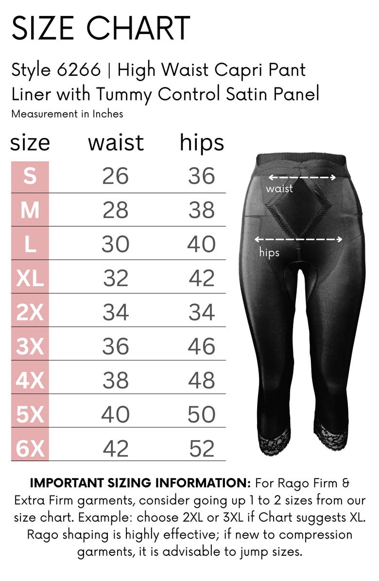 Rago High Waist Capri Pant Liner with Tummy Control, Alternate, color, Black