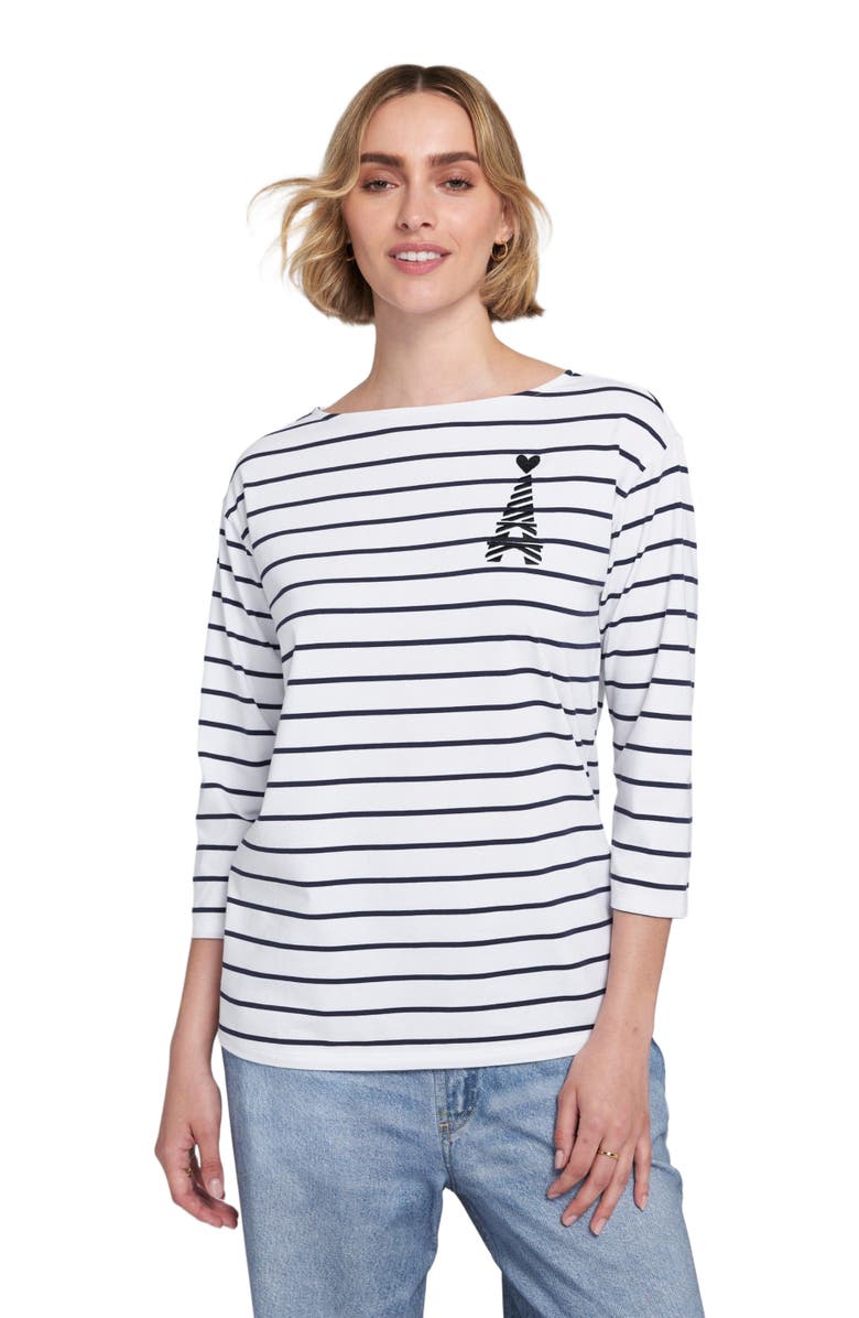 ELLE Collection Striped Tee With Graphic Top, Alternate, color, Navy/White