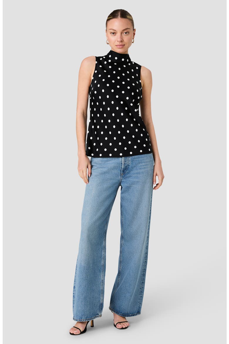 Ennis Polka Dot Satin Mock Neck Top, Alternate, color, BLACK/ WHITE