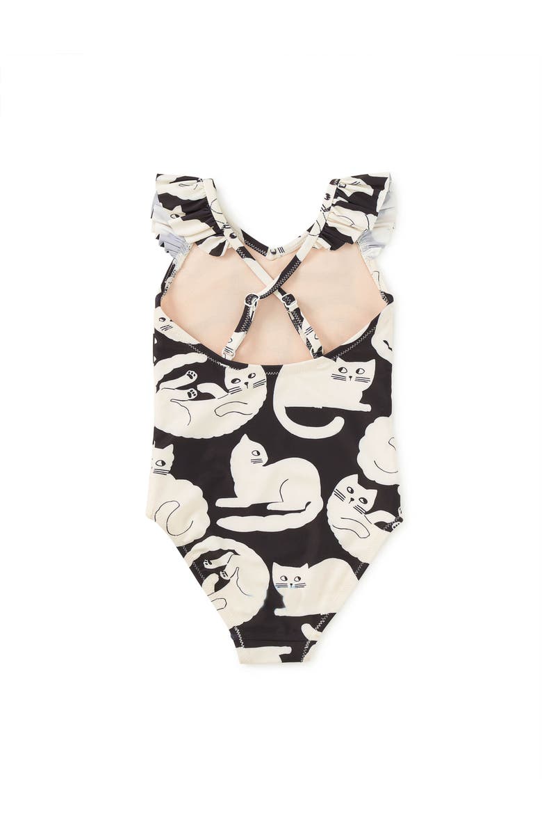 Tea Collection Ruffle One-Piece Swimsuit, Alternate, color, Curious Cats
