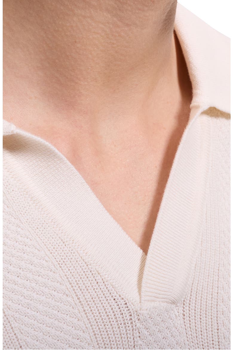 Johnny Collar Basket Stitch Cotton Blend Short Sleeve Sweater, Alternate, color, IVORY