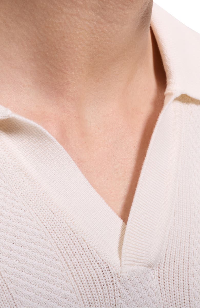 Bugatchi Johnny Collar Basket Stitch Cotton Blend Short Sleeve Sweater, Alternate, color, Ivory