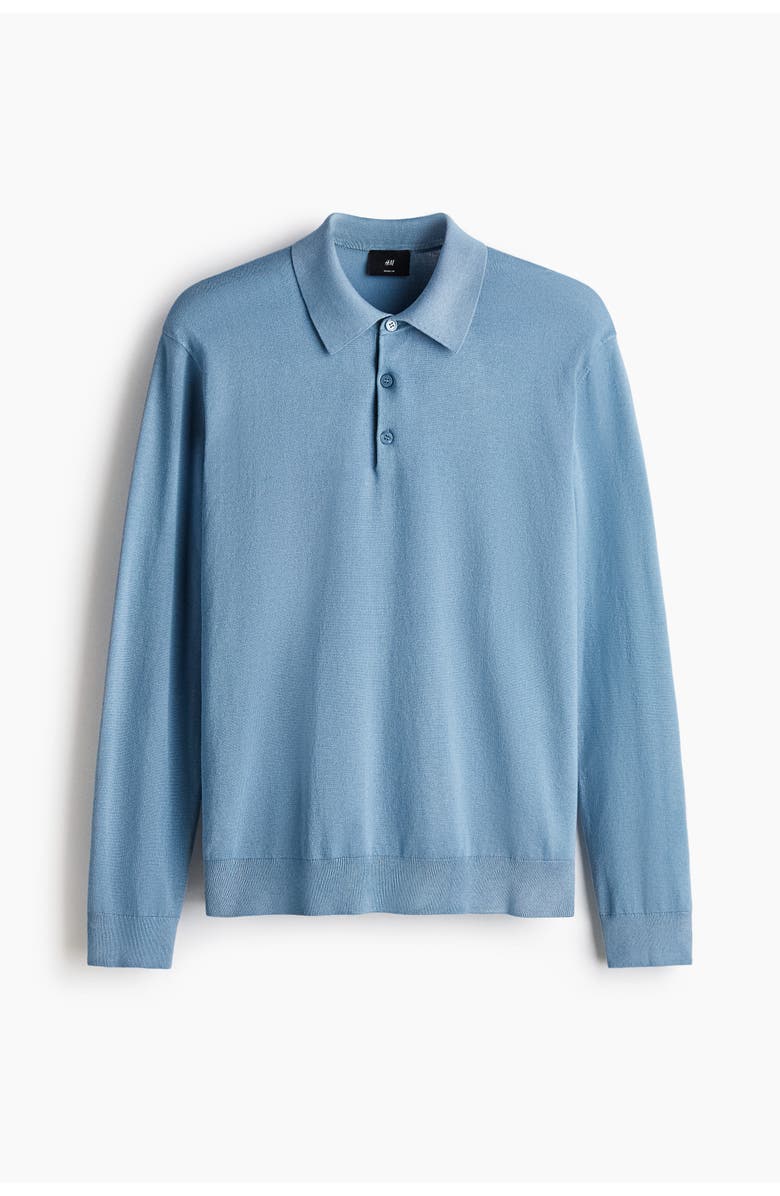 H&M Regular Fit Fine-knit Polo Shirt, Main, color, Blue