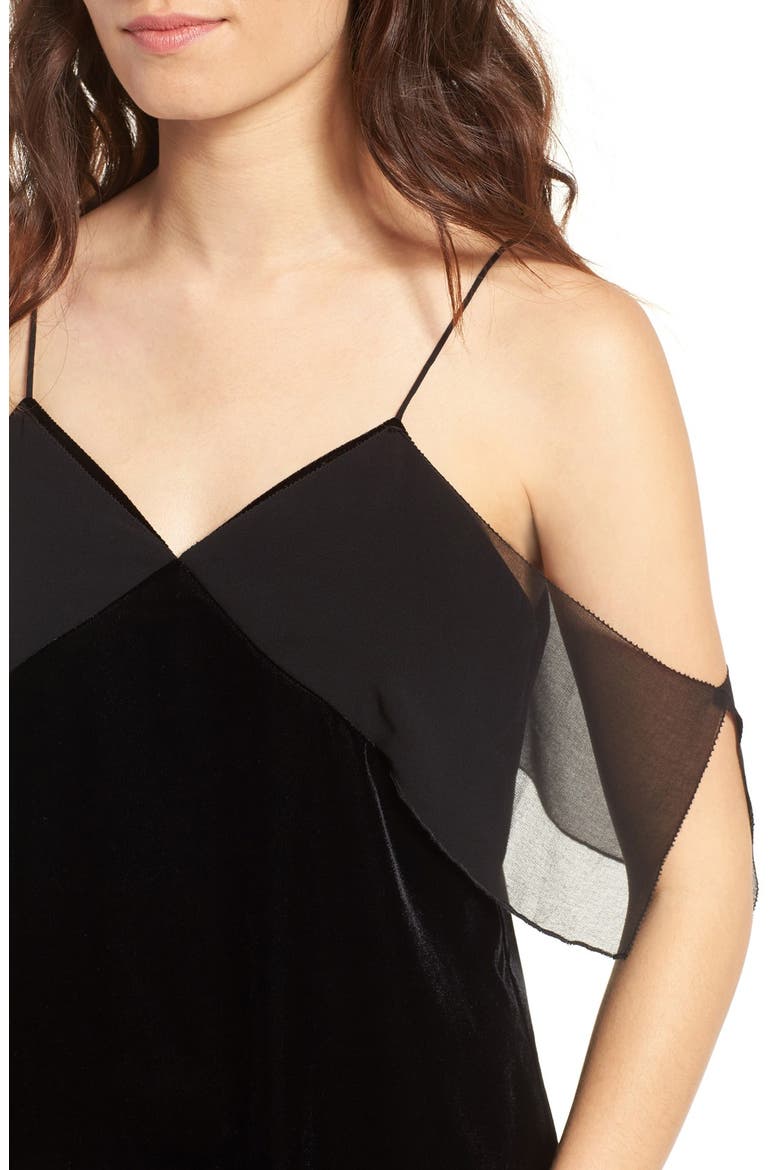 Velvet Flutter Sleeve Camisole, Alternate, color, BLACK