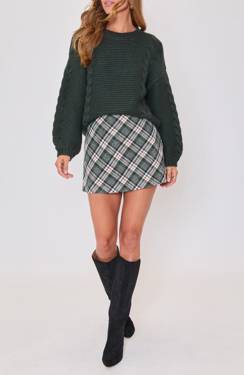 Vici Collection Pinecrest Cable Stitch Crewneck Sweater In Green