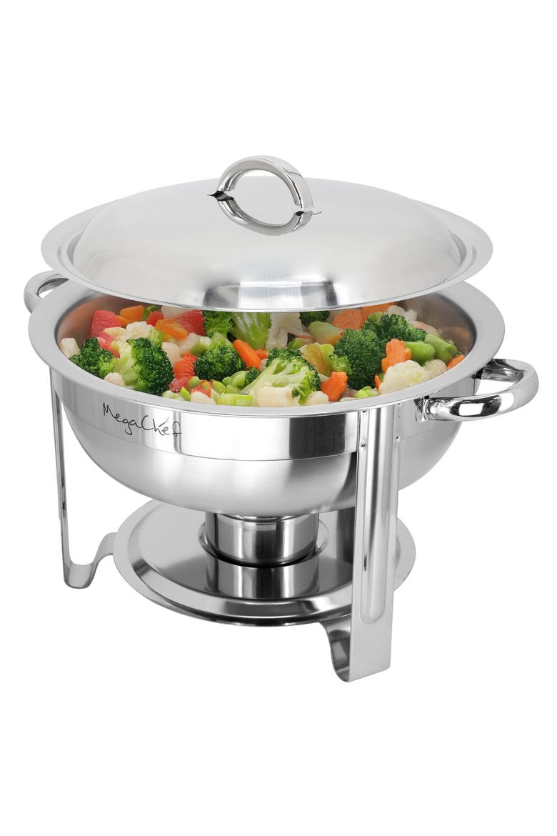 5.3 Quart Round Stainless Steel Professional Chafing Dish/Food Warmer/Buffet Server Serving Trays, Main, color, Silver