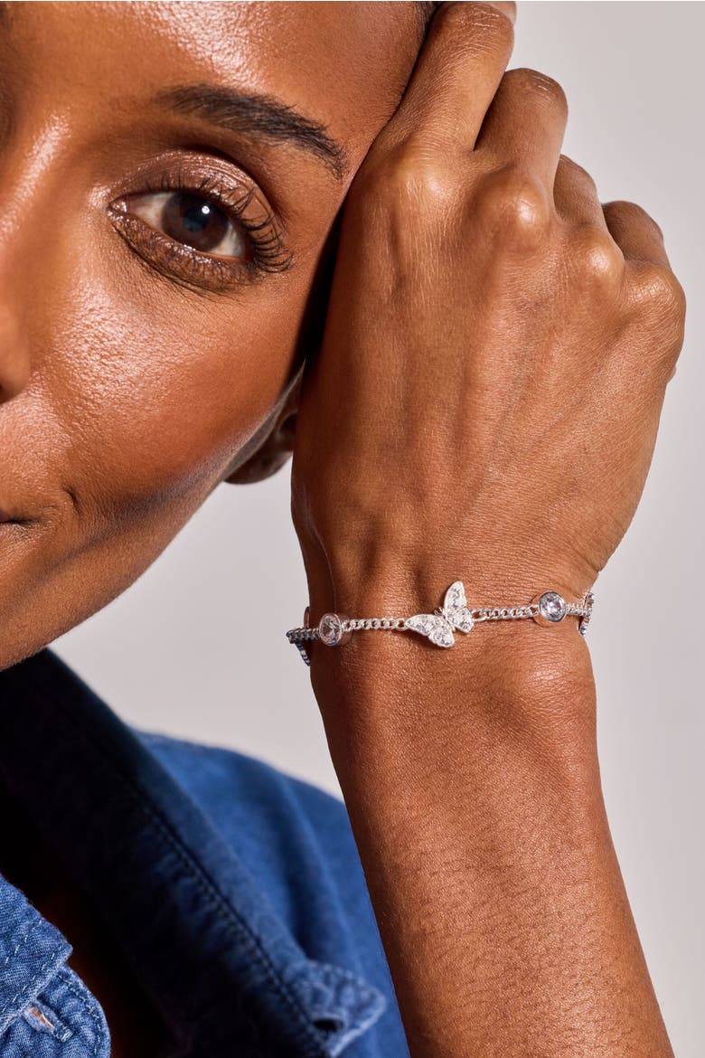 Glass Butterfly Bolo Bracelet, Alternate, color, Silver