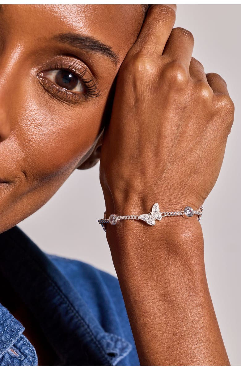 Alex and Ani Glass Butterfly Bolo Bracelet, Alternate, color, Silver