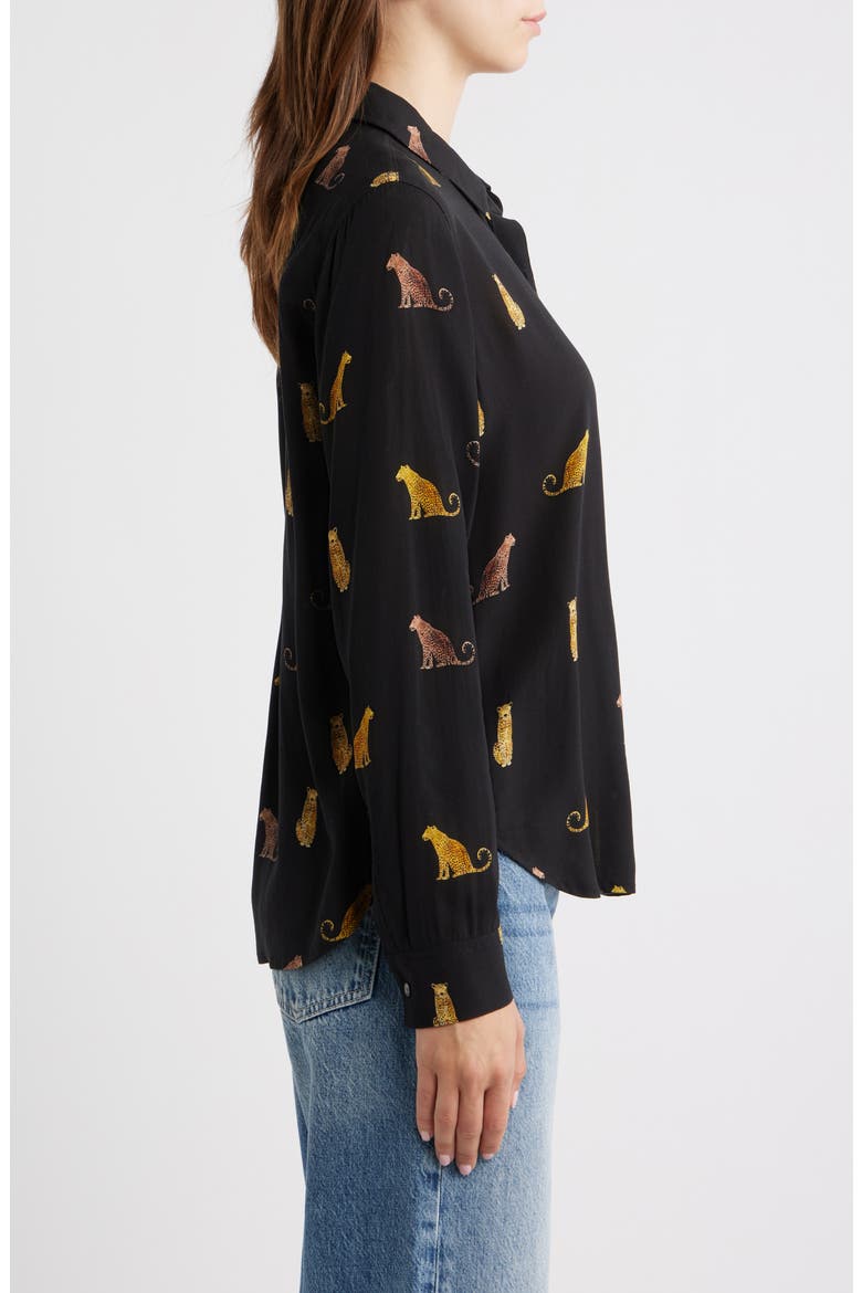 Josephine Wild Cats Print Button-Up Shirt, Alternate, color, ONYX WILD CATS