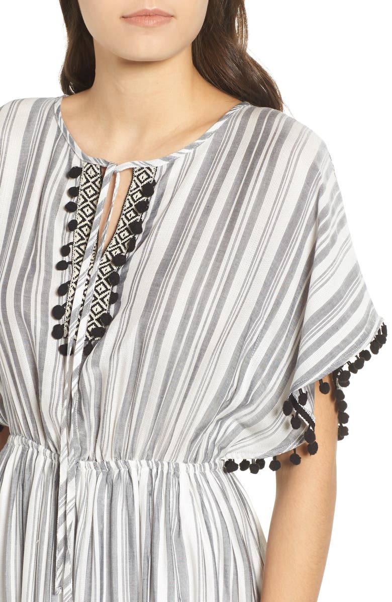 Everleigh Stripe Pompom Trim Caftan, Alternate, color, 