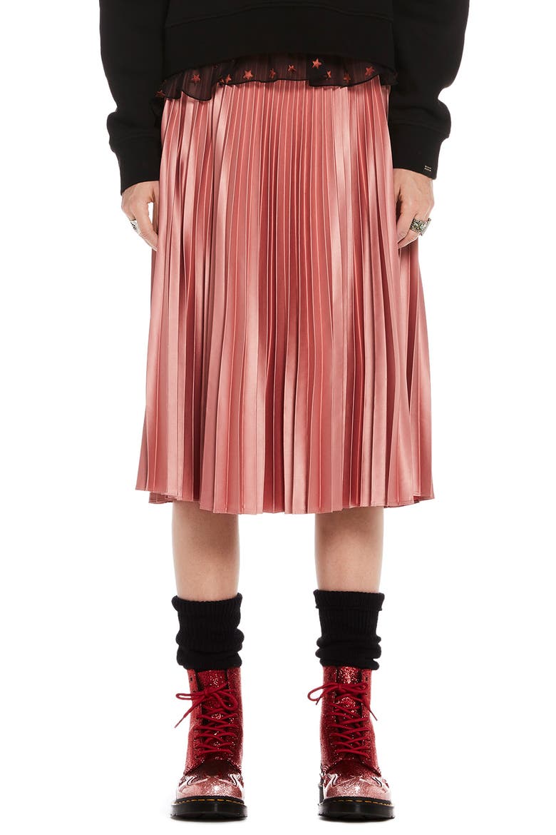 Shiny Pleated Midi Skirt, Main, color, BLOSSOM PINK