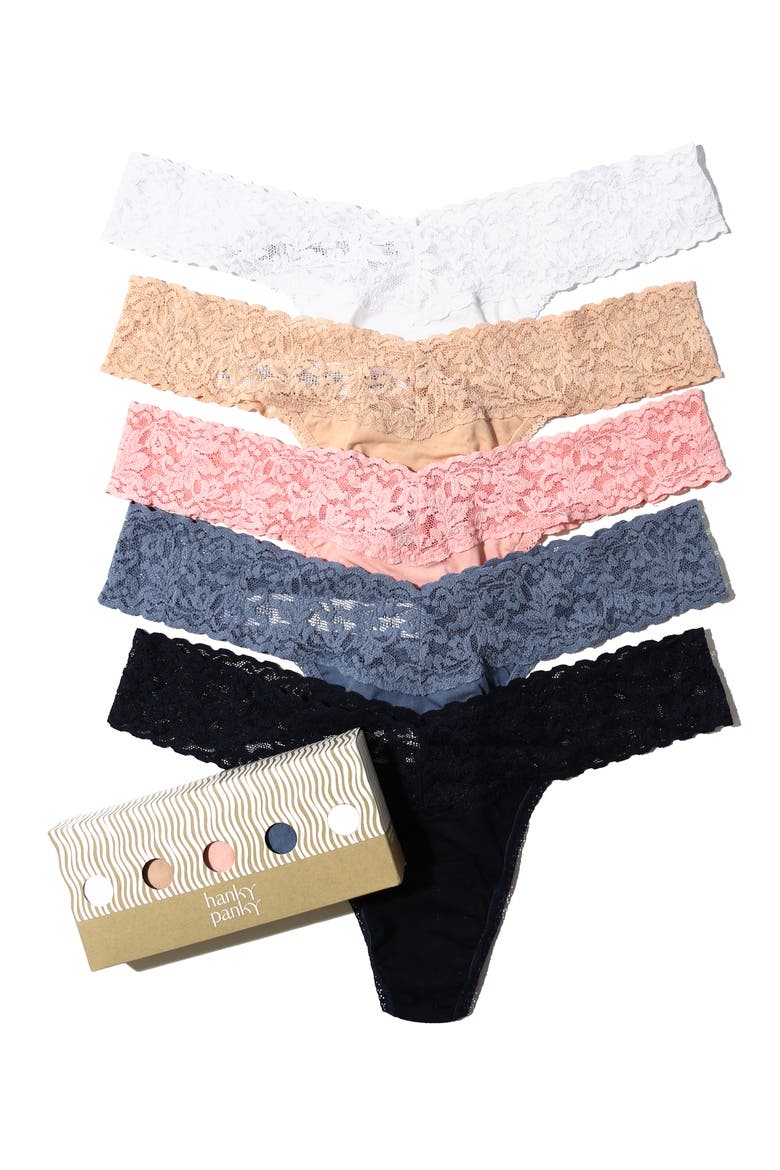 Assorted 5-Pack Supima® Cotton Low Rise Thongs, Main, color, WHITE/ CHAI/ ROSE PINK/ WINE