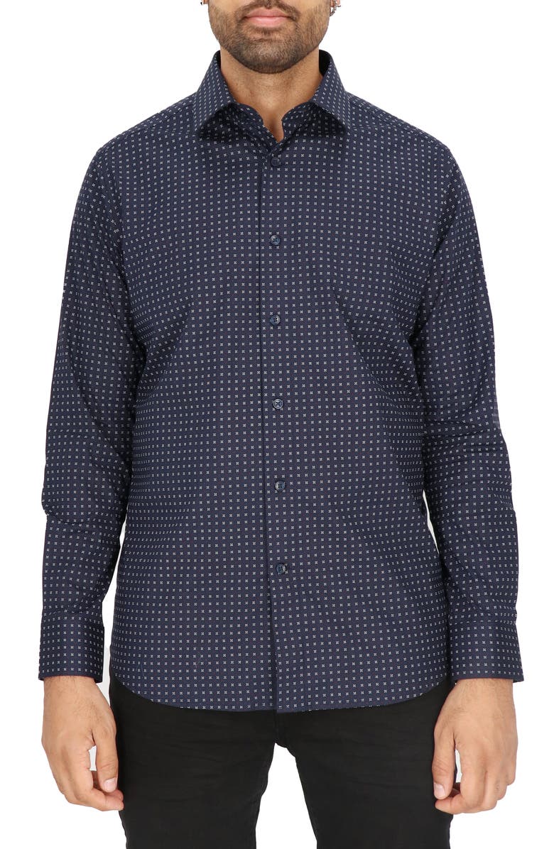 Scotch & Soda Dot Print Modern Fit Dress Shirt, Main, color, 