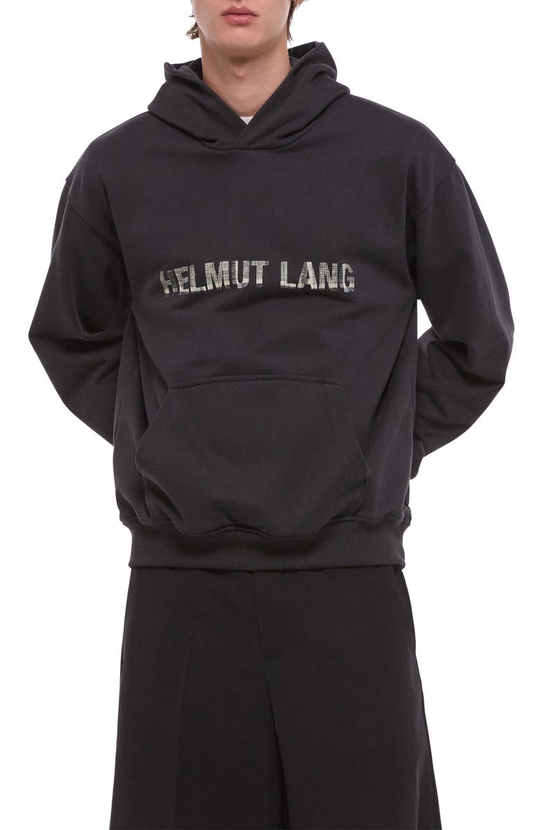 Helmut Lang Graphic Plaid Check Logo Hoodie, Alternate, color, Vintage Black