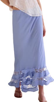 Free People Long Lost Lover Lace Detail Satin Slip Skirt