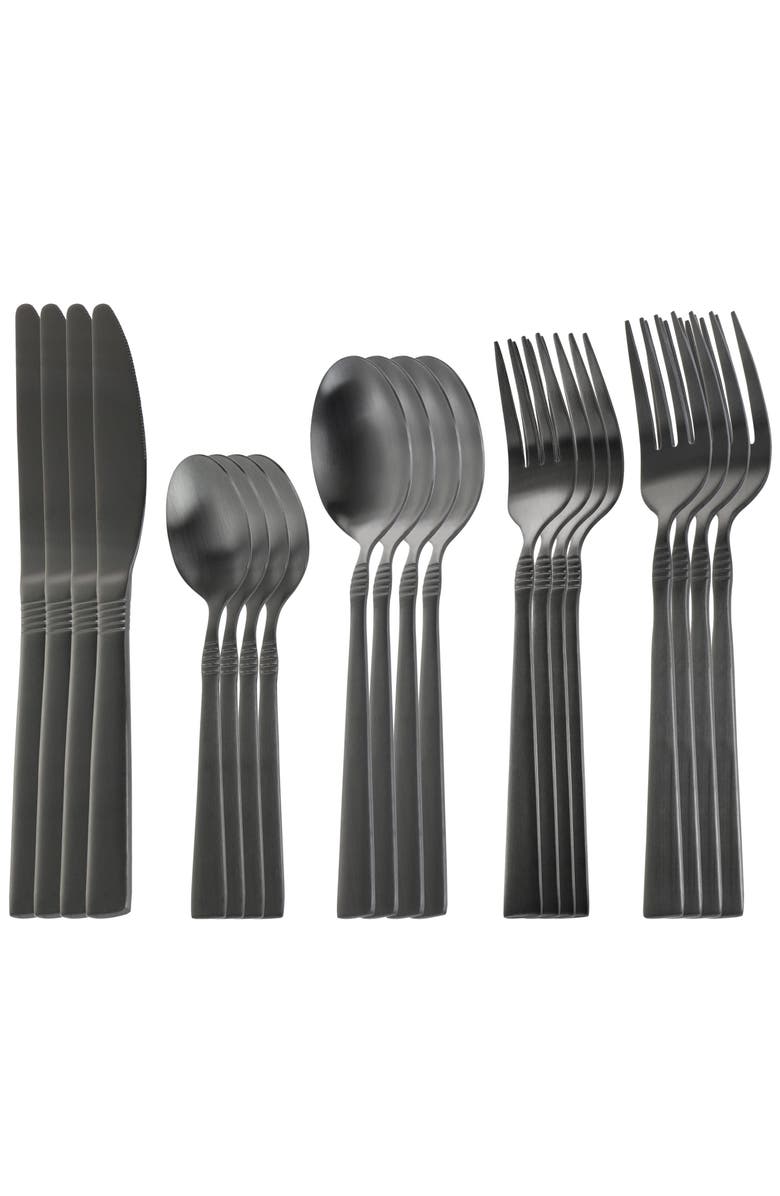 Megachef Cravat 20 Piece Flatware Utensil Set, Stainless Steel Silverware Metal Service for 4, Alternate, color, Matte Black