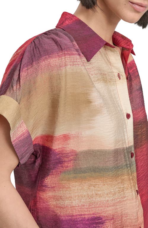Dkny Abstract Print Textured Short Sleeve Button-up Shirt