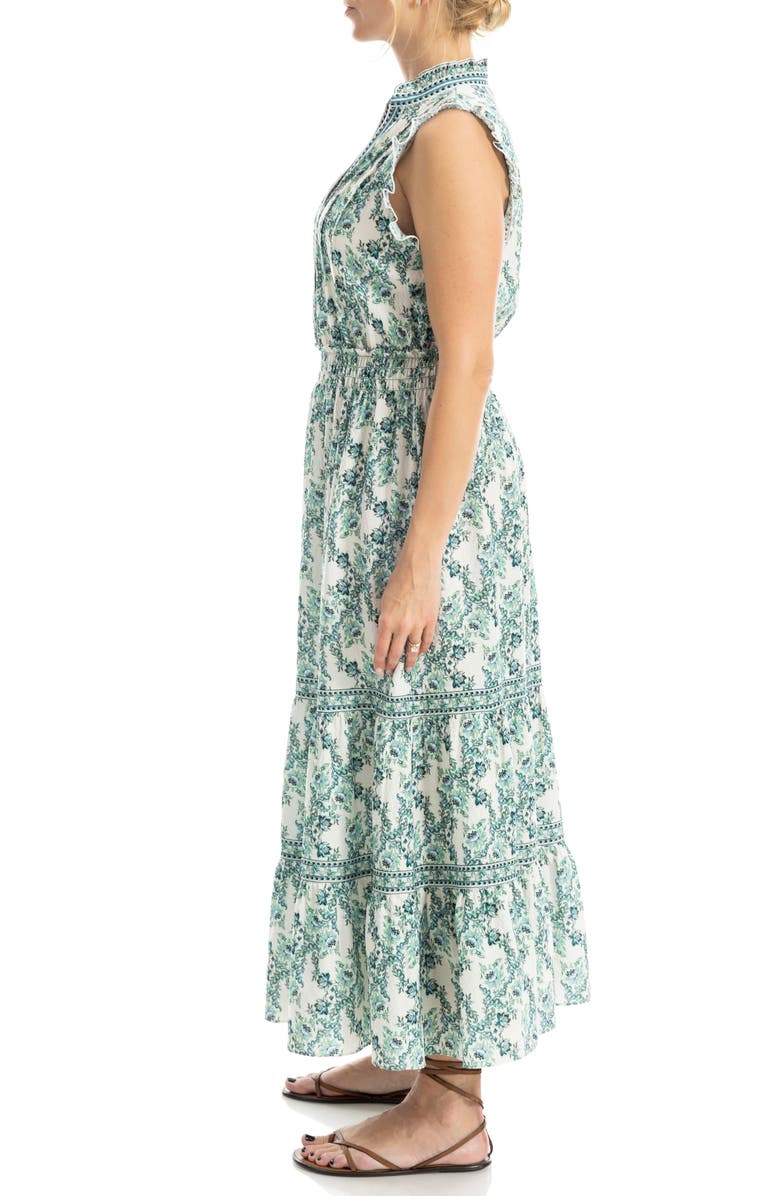 MAX STUDIO Floral Ruffle Sleeveless Tiered Maxi Dress, Alternate, color, Cream/ Green Magnolia Weave
