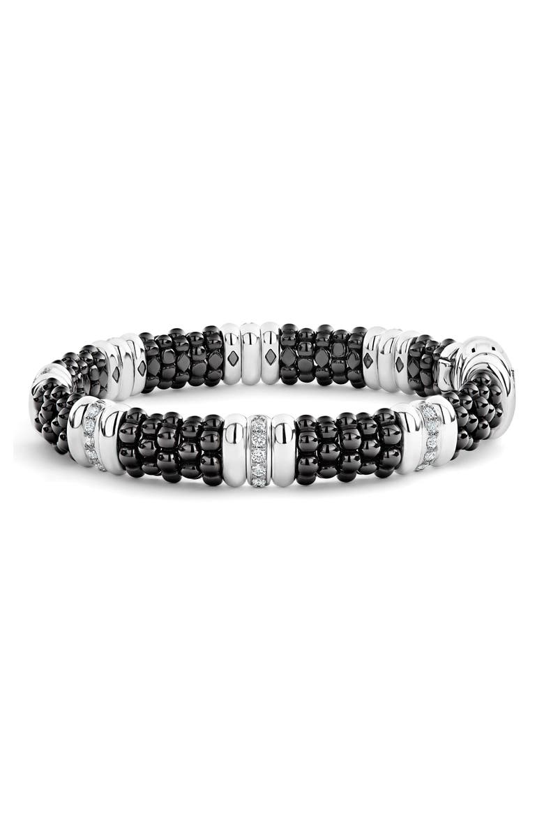 LAOGS Black Caviar Diamond 7-Link Bracelet, Alternate, color, SILVER