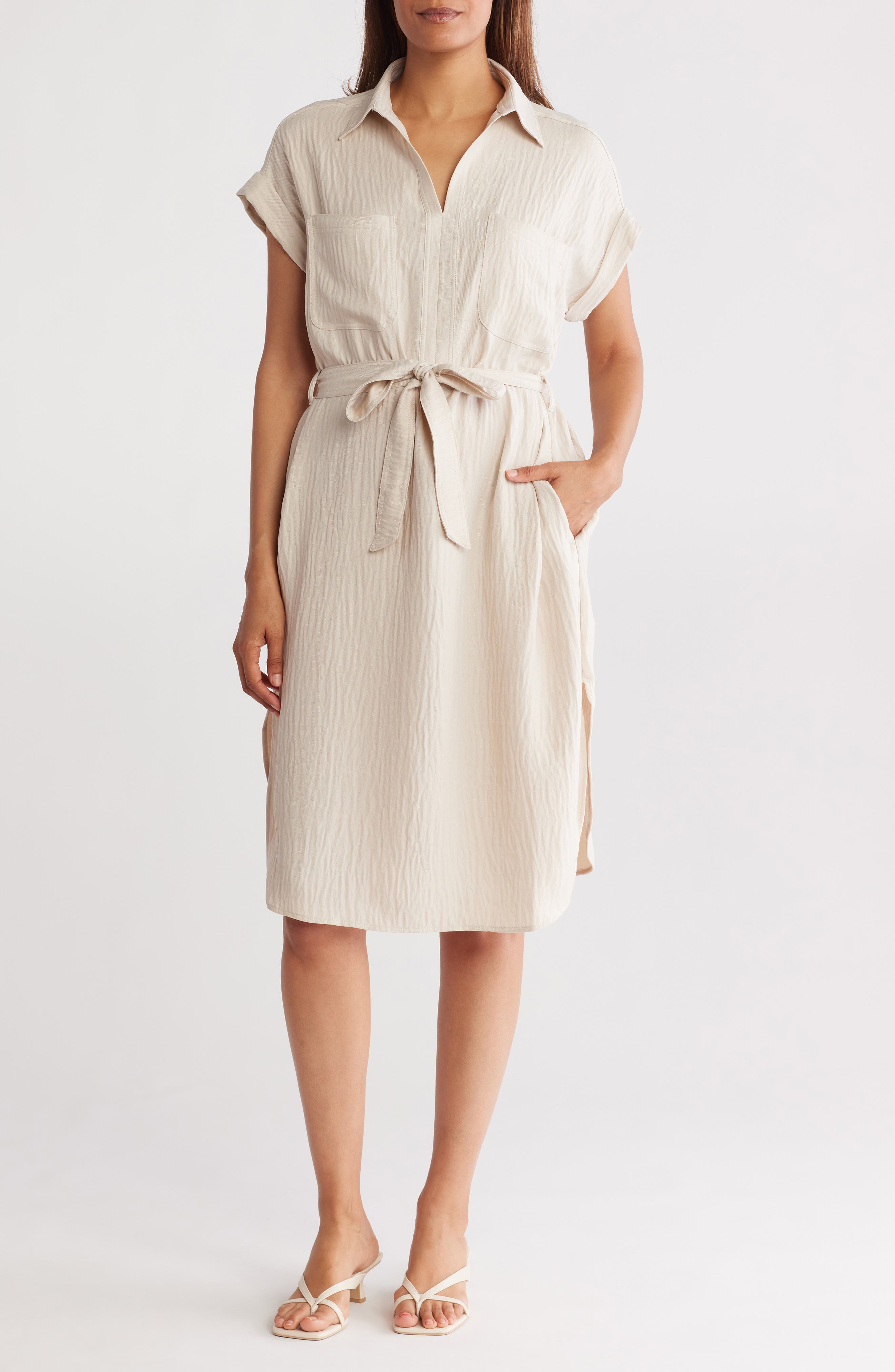MAX STUDIO Textured Short Sleeve Midi Shirtdress