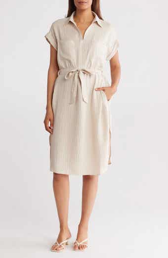 MAX STUDIO Textured Short Sleeve Midi Shirtdress