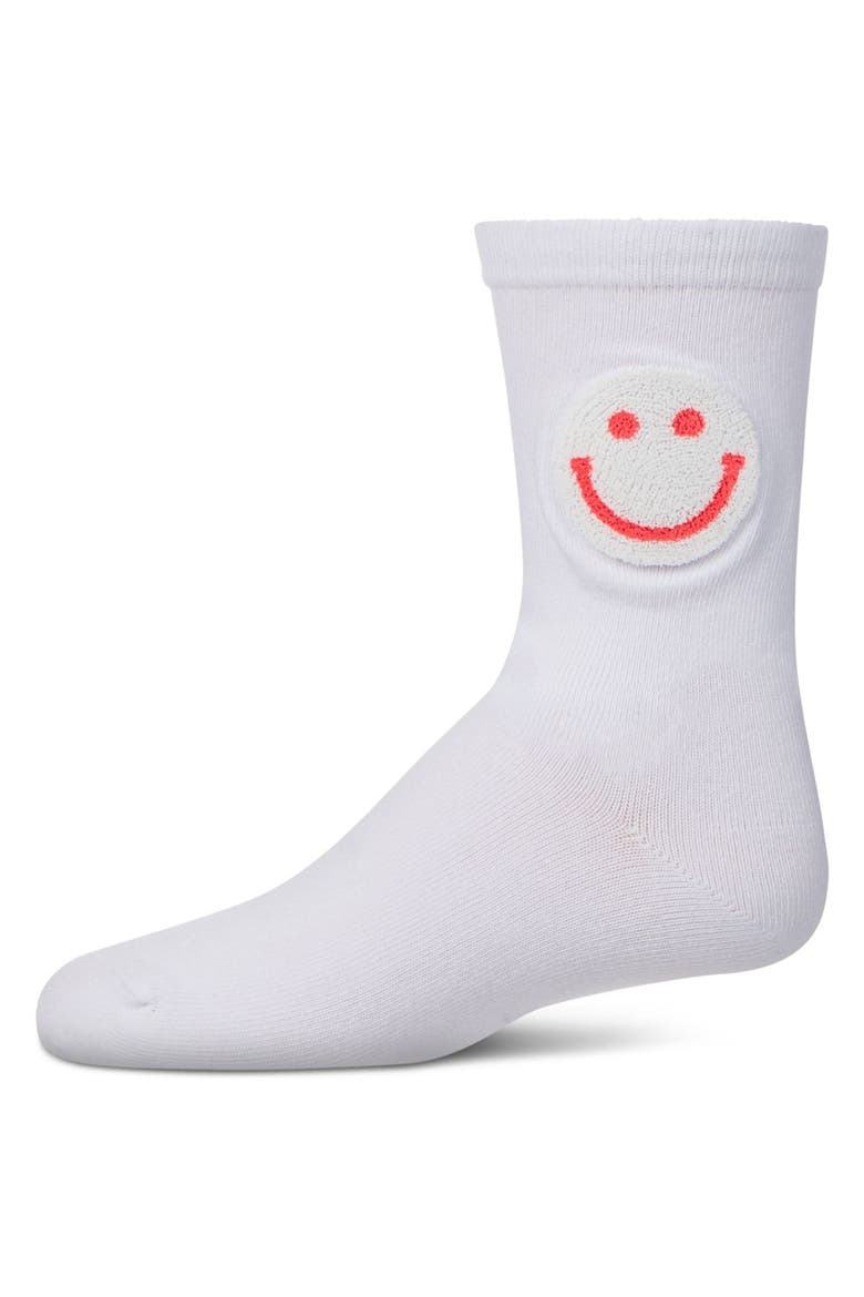 Fuzzy Smiley Face Crew Socks, Main, color, Pink