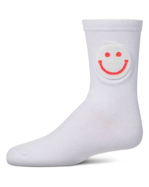 Fuzzy Smiley Face Crew Socks