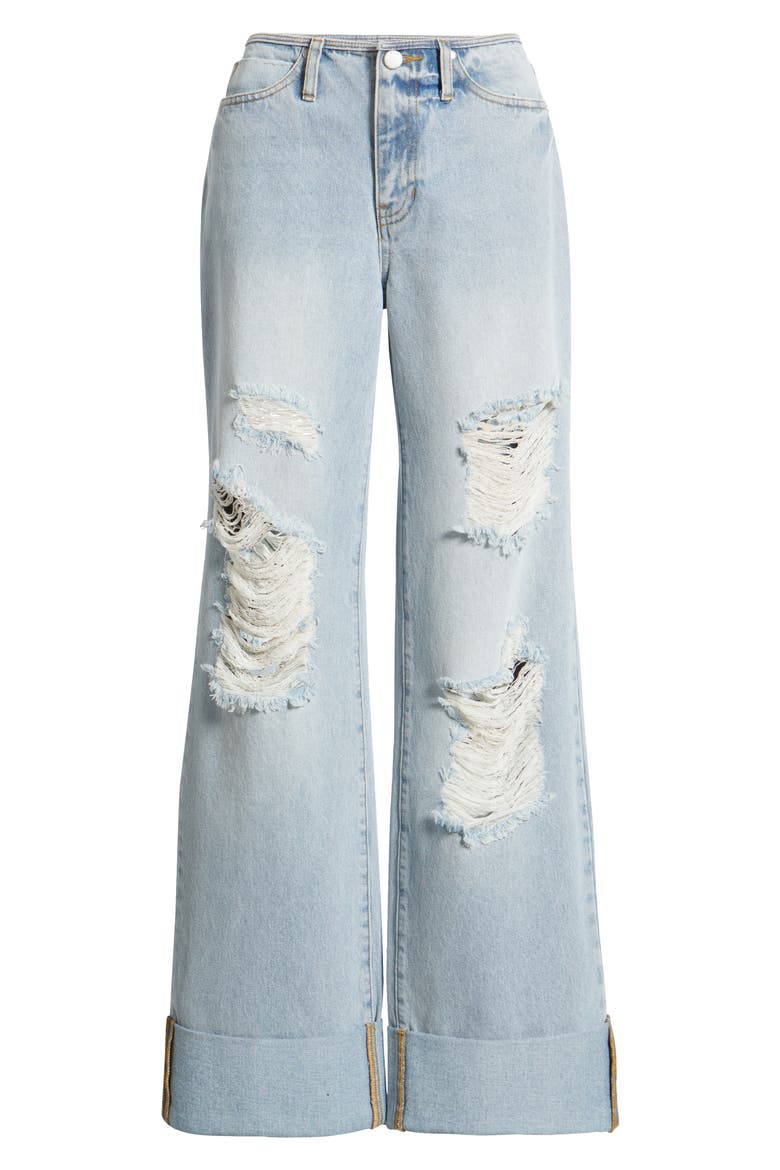 Elowen Distressed Cuffed Wide Leg Jeans, Alternate, color, LIGHT WASH