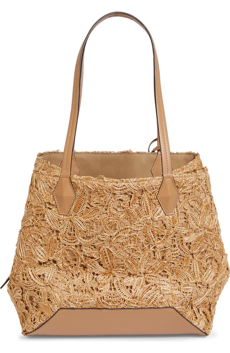 Jimmy Choo Medium Diamond Raffia Tote, Alternate, color, Natural/ Gold