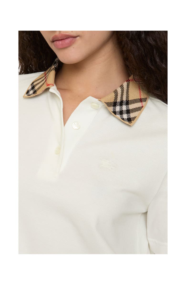 Burberry Check Collar Cotton Polo Shirt, Alternate, color, Chalk White