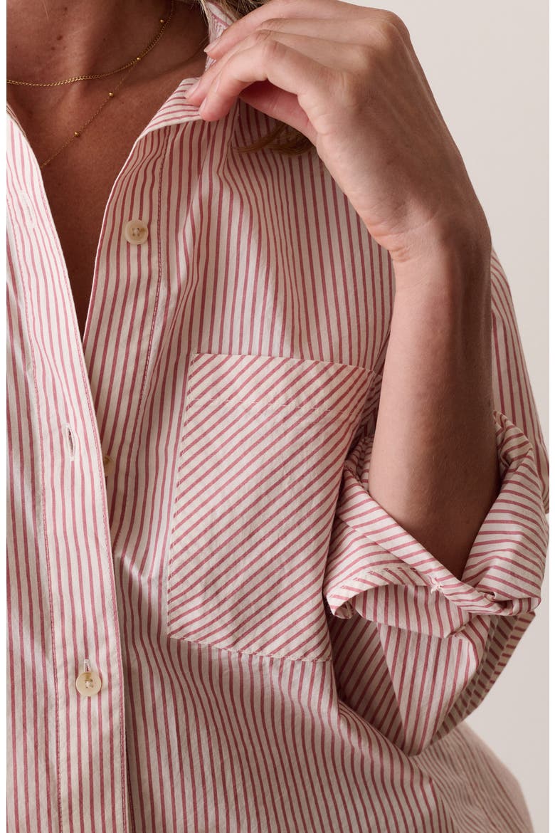 Jane Relaxed Pinstripe Pima Cotton Shirt, Alternate, color, CRIMSON PINSTRIPE
