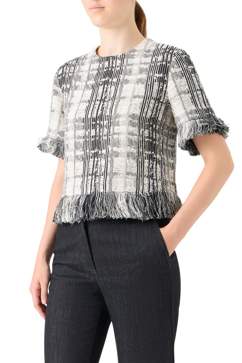 Fringe Plaid Tweed Top, Alternate, color, BLACK-IVORY