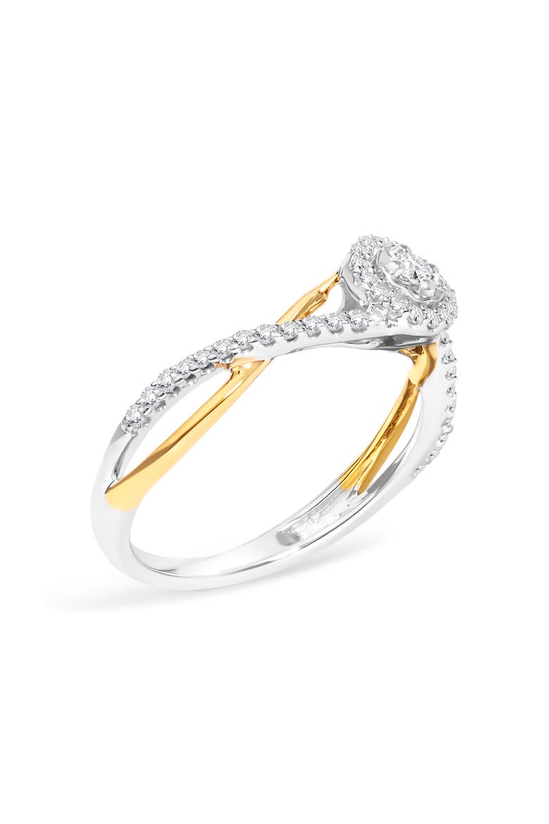 Silver 1/4 Cttw Diamond Bypass and Halo Promise Ring, Alternate, color, Yellow