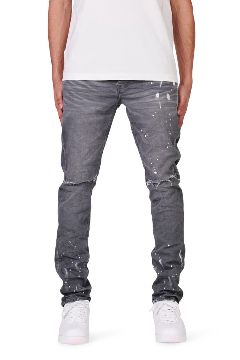 Painted Ripped Knee Slit Skinny Jeans, Main, color, WORN GREY KNEE SLIT
